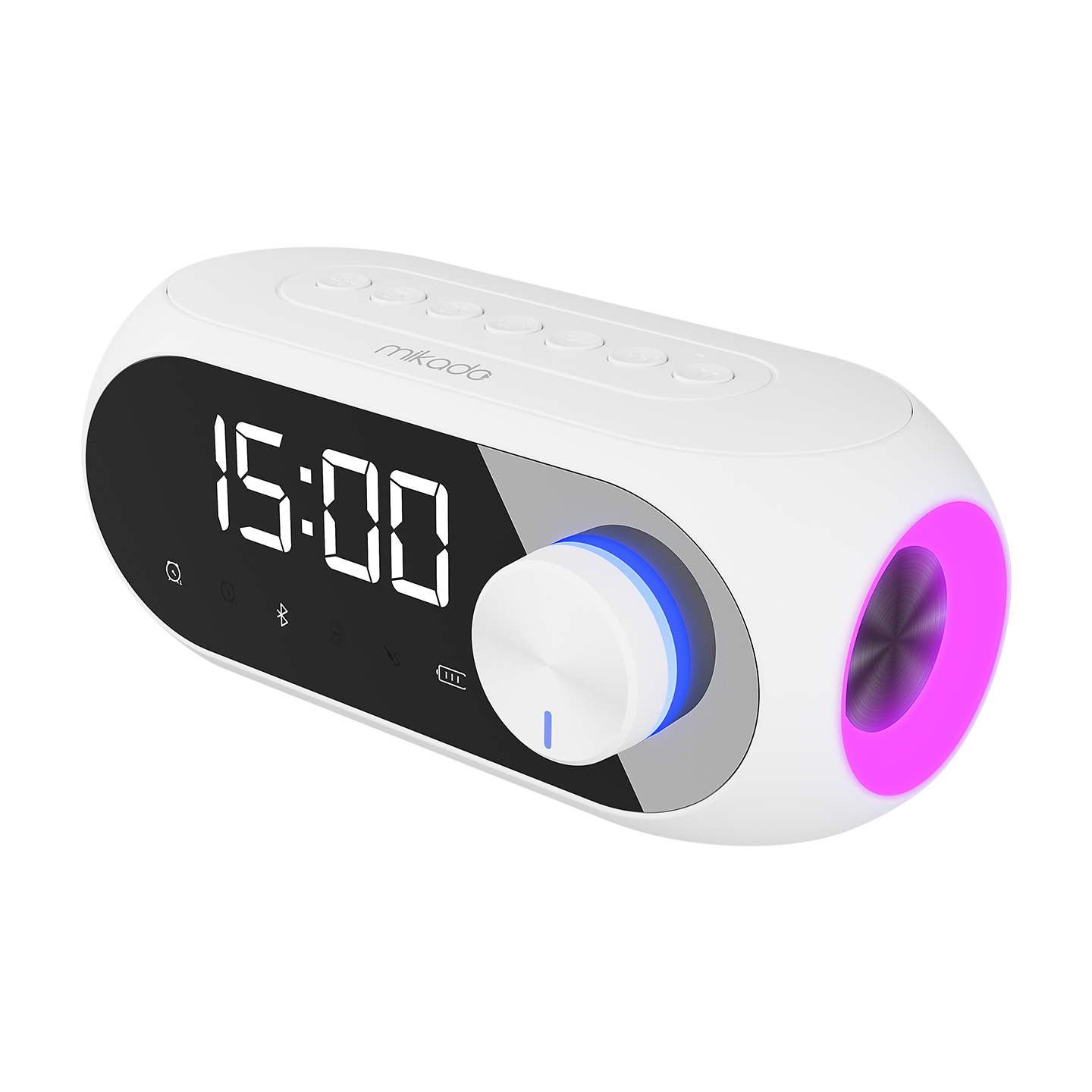Mikado MD-W7 1200 mAh 5W Beyaz Bluetooth Aux Derece USB FM Radyo Alarmlı Saat Speaker 