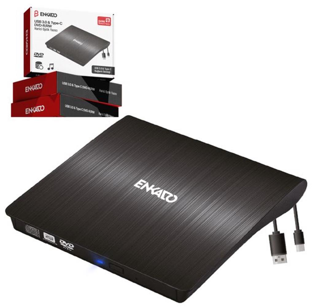 Enkado Ekd-UDVD120 Type-C / USB 3.0 DVD-R/CD-R/RW/ Dvd-Rw Ultra Slim Harici Optik Yazıcı Siyah